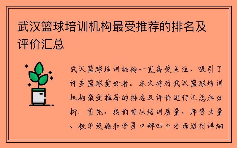 武汉篮球培训机构最受推荐的排名及评价汇总